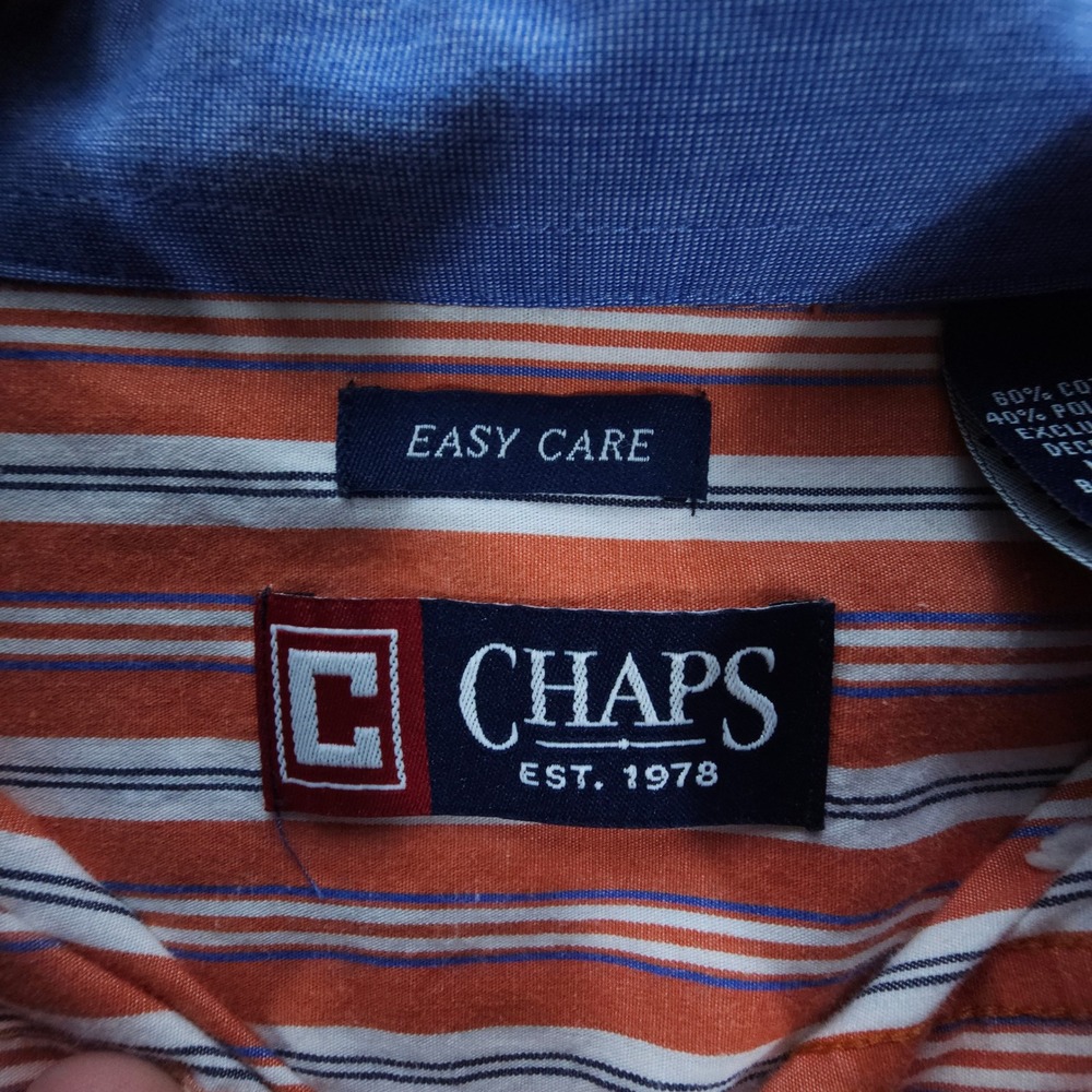 Chaps Shirt Mens L Orange Striped Y2K Button Down Long Sleeve Pocket Preppy - Picture 4 of 6